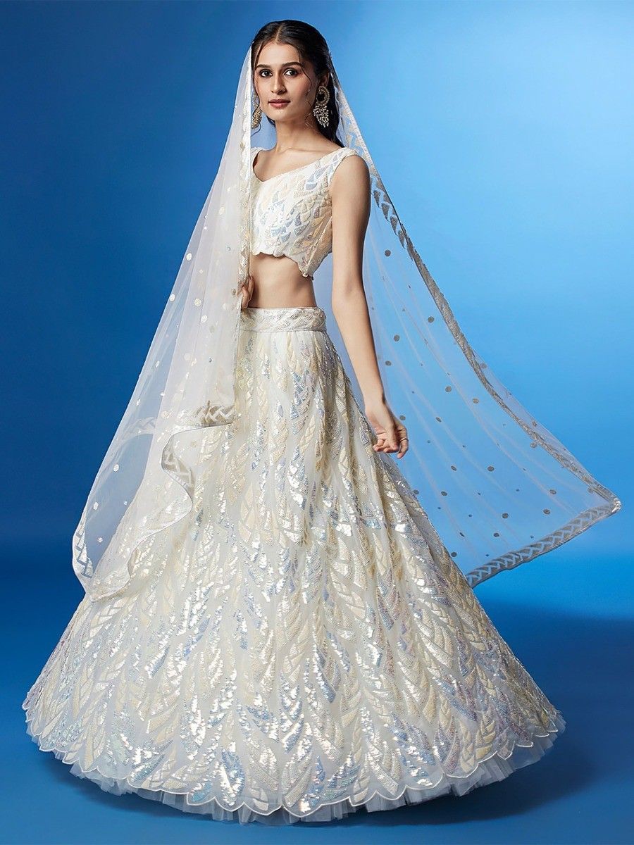 Buy Online Zari Georgette Designer Lehenga Choli in White : 158858 -